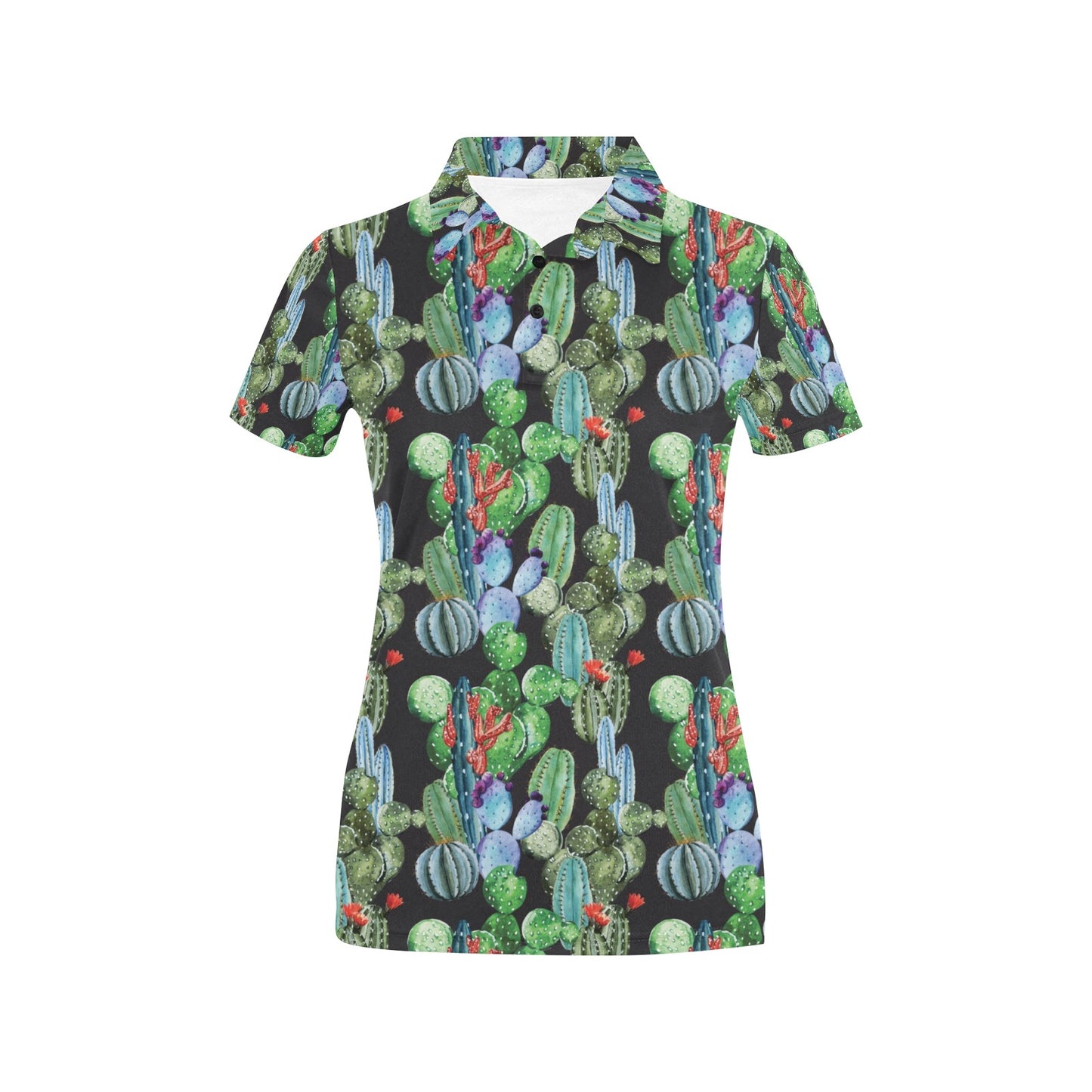 Cactus Watercolor Style Print Women's Polo Shirt