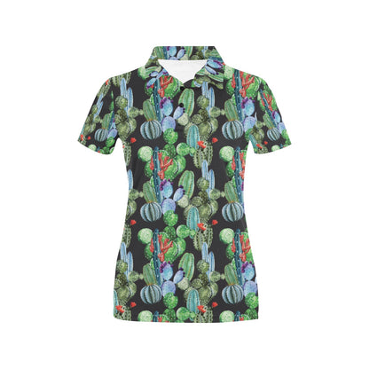 Cactus Watercolor Style Print Women's Polo Shirt