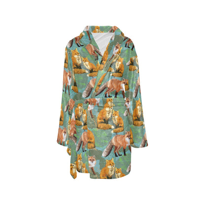 Fox Autumn leaves Themed Women's Fleece Robe
