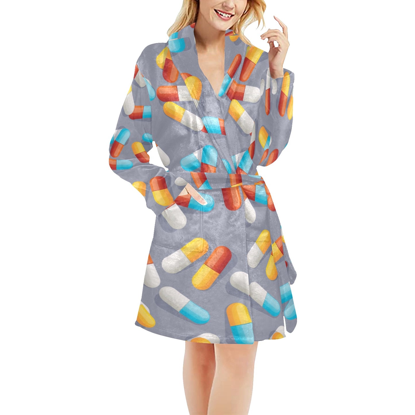 Pill Pattern Print Design A01 Women's Fleece Robe