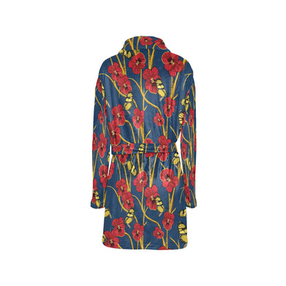 Pansy Pattern Print Design A01 Women's Fleece Robe