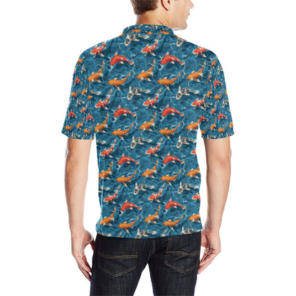 Koi Carp Water Design Themed Print Men Polo Shirt