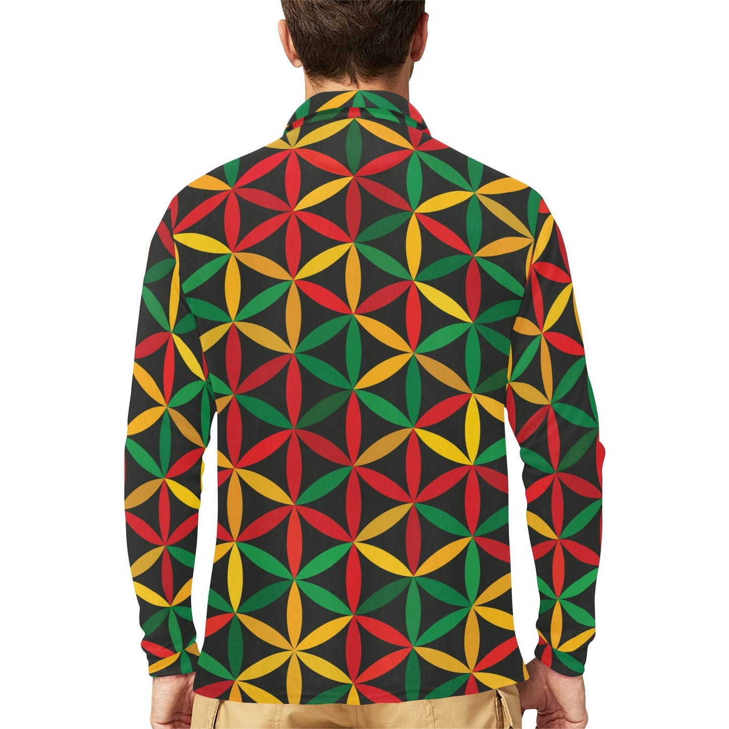 Rasta Pattern Print Design A04 Long Sleeve Polo Shirt For Men's
