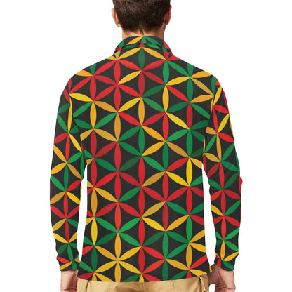Rasta Pattern Print Design A04 Long Sleeve Polo Shirt For Men's