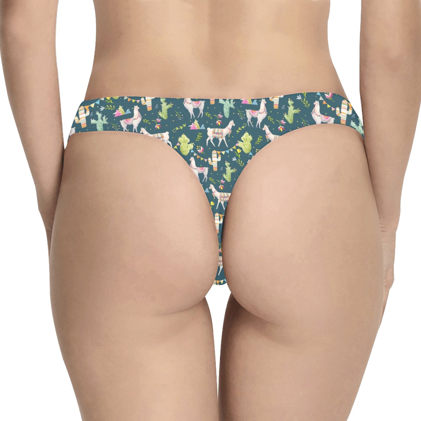 Llama with Cactus Design Print Women's Thongs