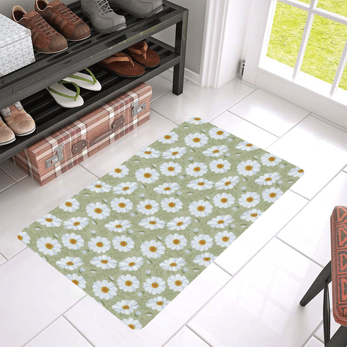 Daisy Yellow Print Pattern Rubber Doormat