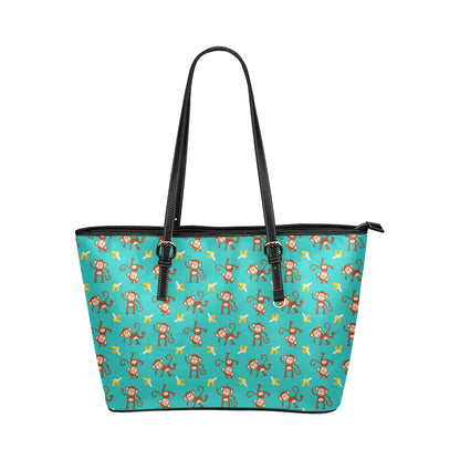 Monkey Banana Design Themed Print Leather Tote Bag
