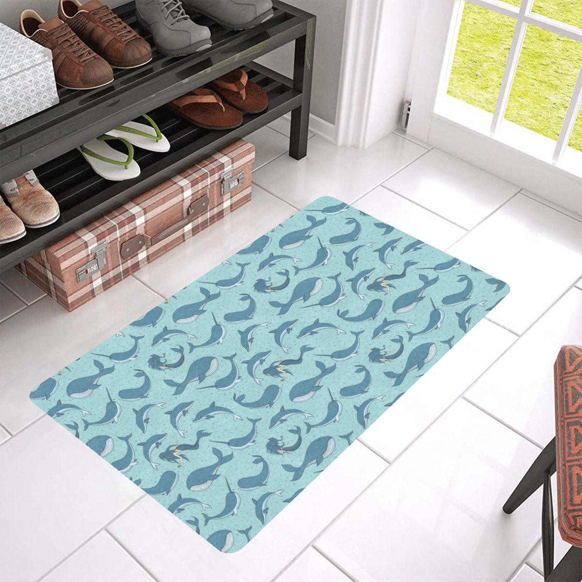 Narwhal Themed Print Rubber Doormat