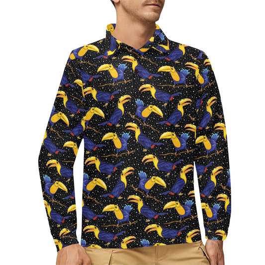 Toucan Print Design LKS307 Long Sleeve Polo Shirt For Men's