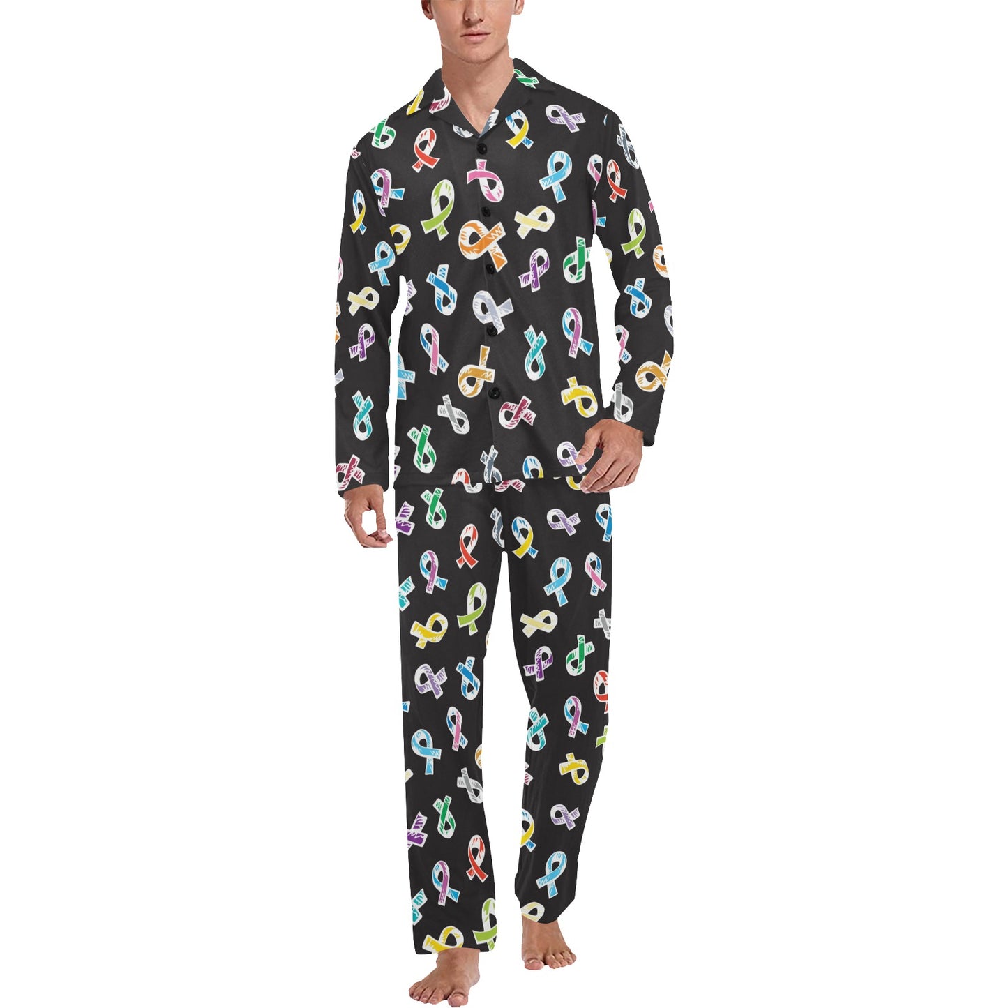 Cancer Awareness Pattern Print Design 02 Men's Long Pajama Set