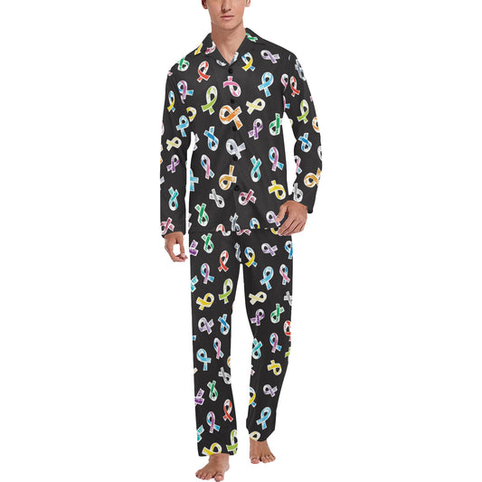 Cancer Awareness Pattern Print Design 02 Men's Long Pajama Set