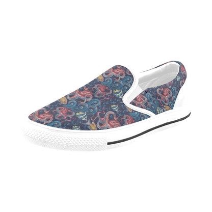 Underwater Giant Squid Print Design LKS302 White Slip Ons Canvas Women's Shoes