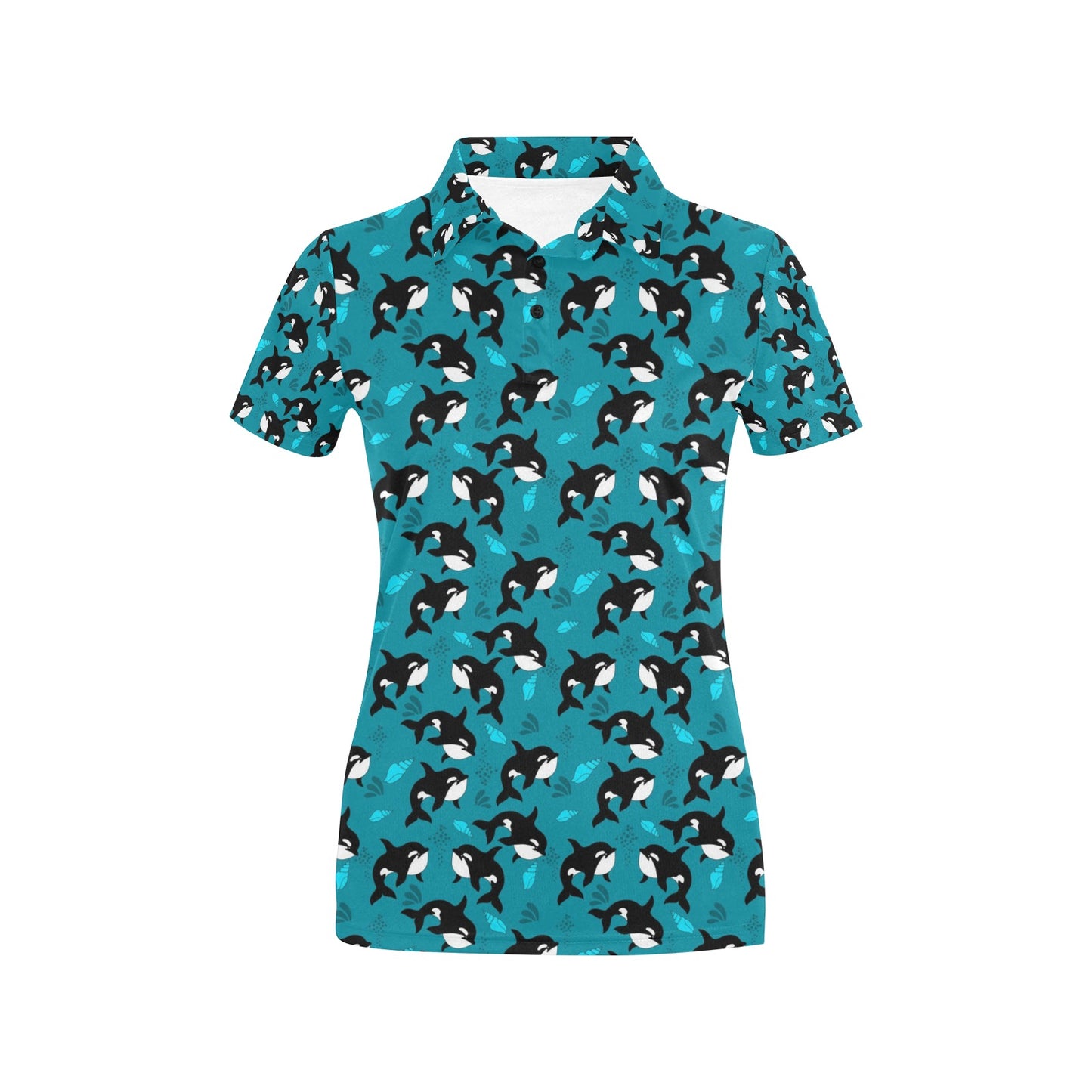 Whale Sea Design Themed Print Women's Polo Shirt