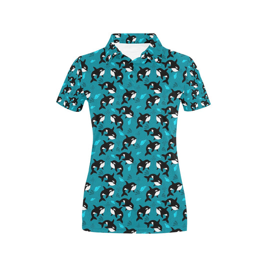 Whale Sea Design Themed Print Women's Polo Shirt