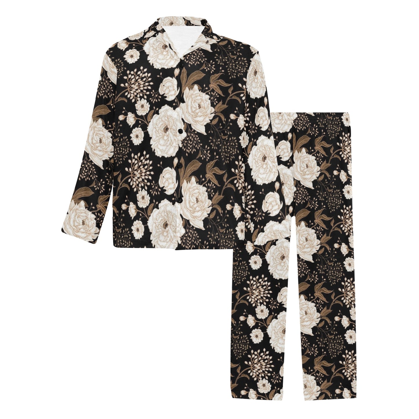 Peony Pattern Print Design A02 Men's Long Pajama Set