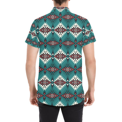 Southwest Pattern Print Design LKS308 Men Short Sleeve Button Up Shirt