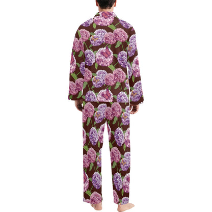 Hydrangea Pattern Print Design HD08 Men's Long Pajama Set