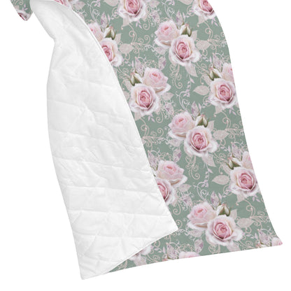 Rose White Pattern Print Design RO012 Premium Quilt