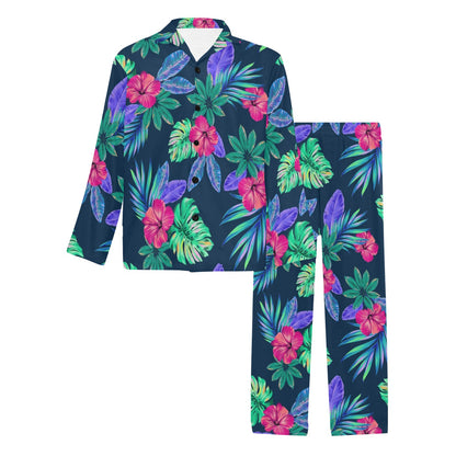 Tropical Flower Pattern Print Design TF09 Men's Long Pajama Set