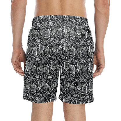 Paisley Black Design Print Men's Swim Trunks Beach Shorts