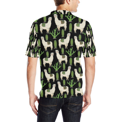 Llama Cactus Pattern Print Design 011 Men Polo Shirt