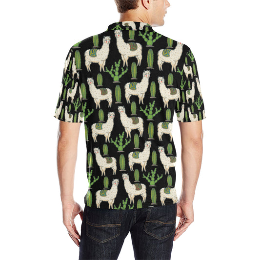 Llama Cactus Pattern Print Design 011 Men Polo Shirt