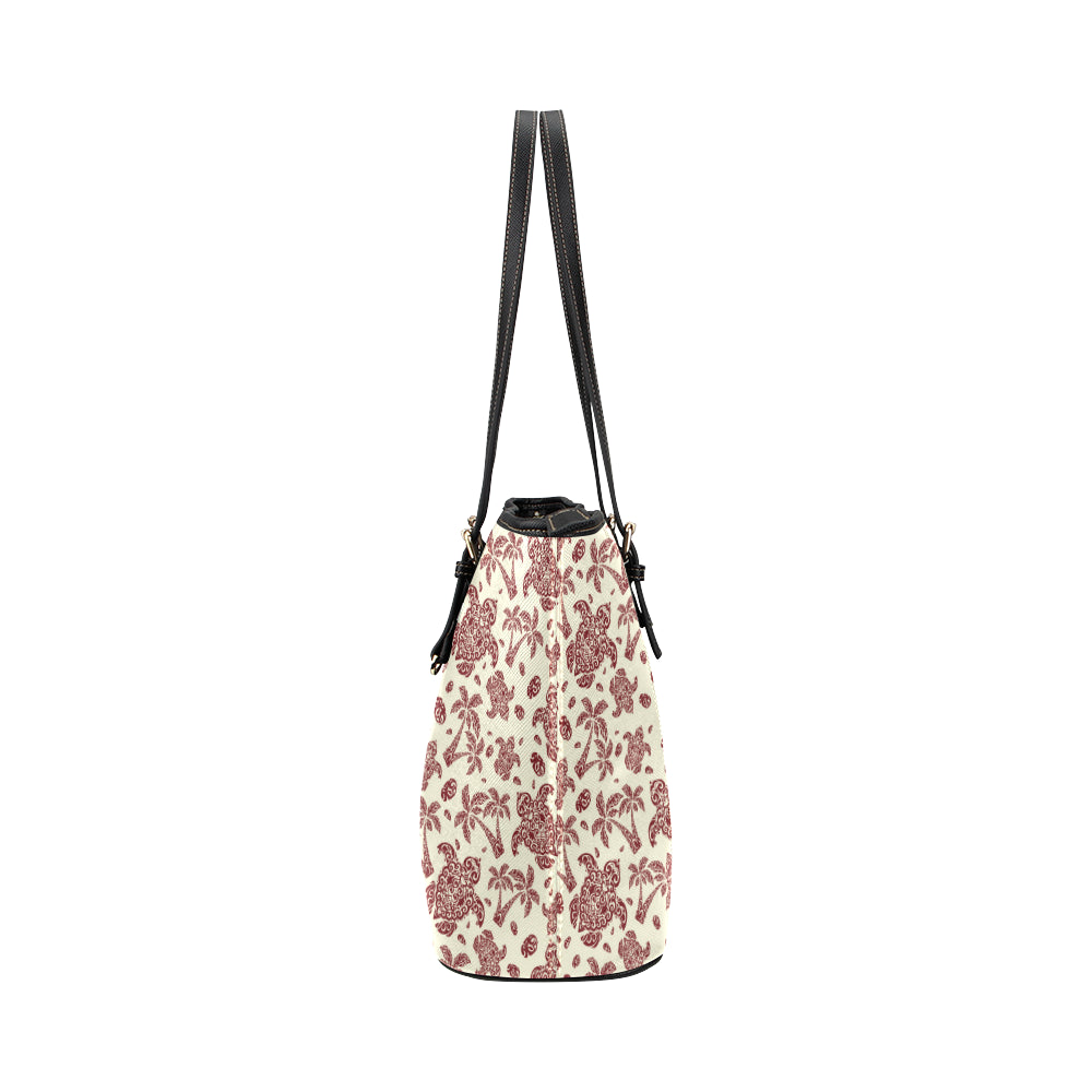 Polynesian Tattoo Turtle Themed Leather Tote Bag
