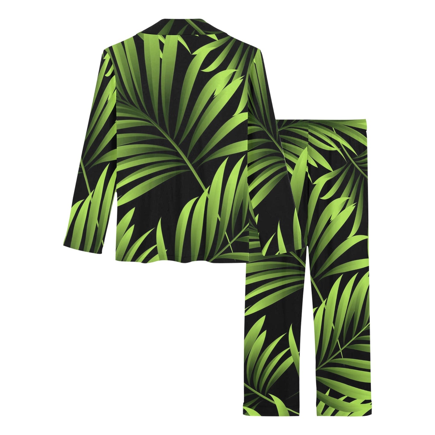 Green Neon Tropical Palm Leaves Women's Long Pajama Set