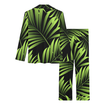 Green Neon Tropical Palm Leaves Women's Long Pajama Set