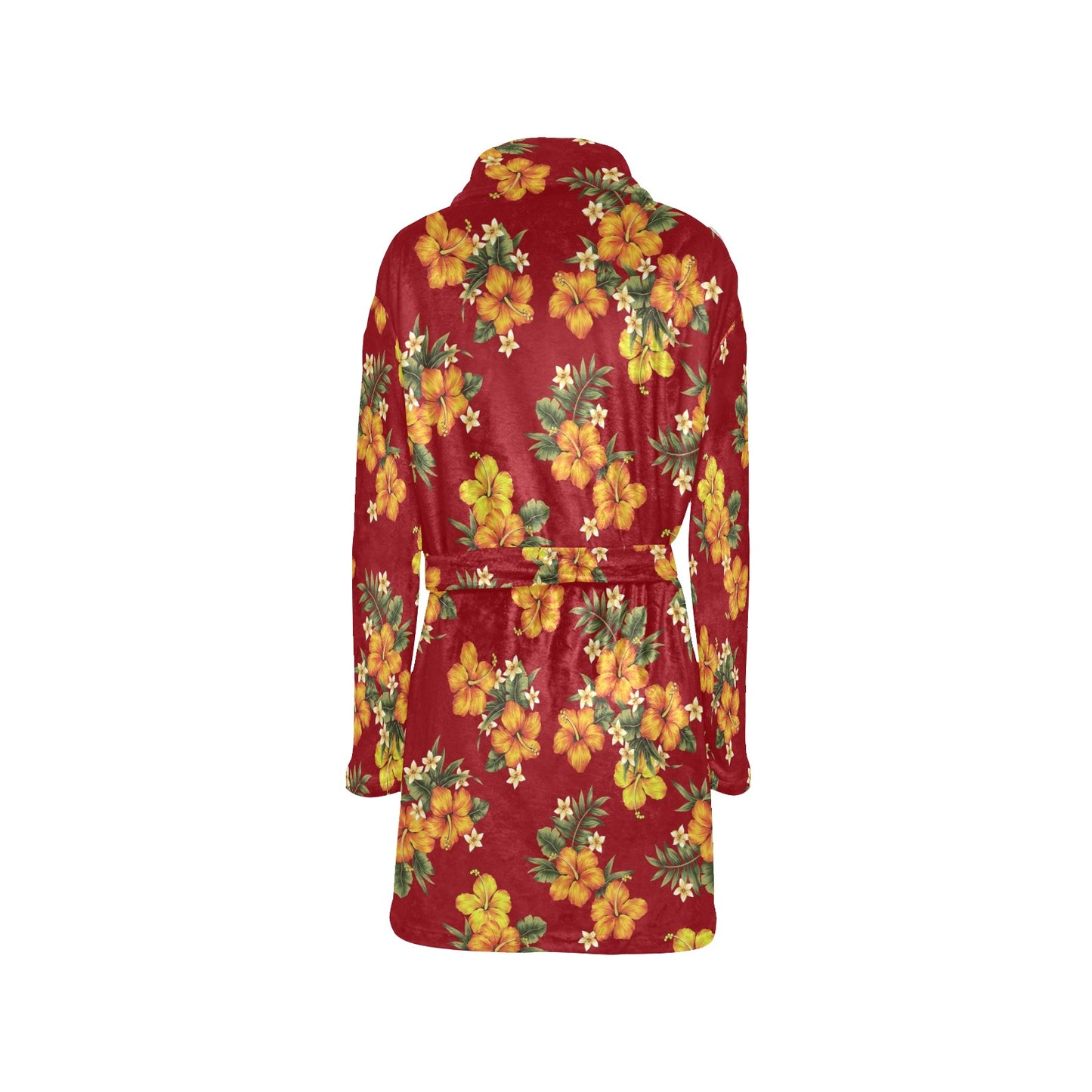 Orange Hibiscus Pattern Print Design HB026 Women's Fleece Robe