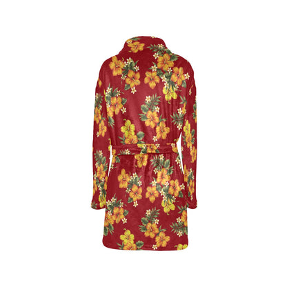 Orange Hibiscus Pattern Print Design HB026 Women's Fleece Robe