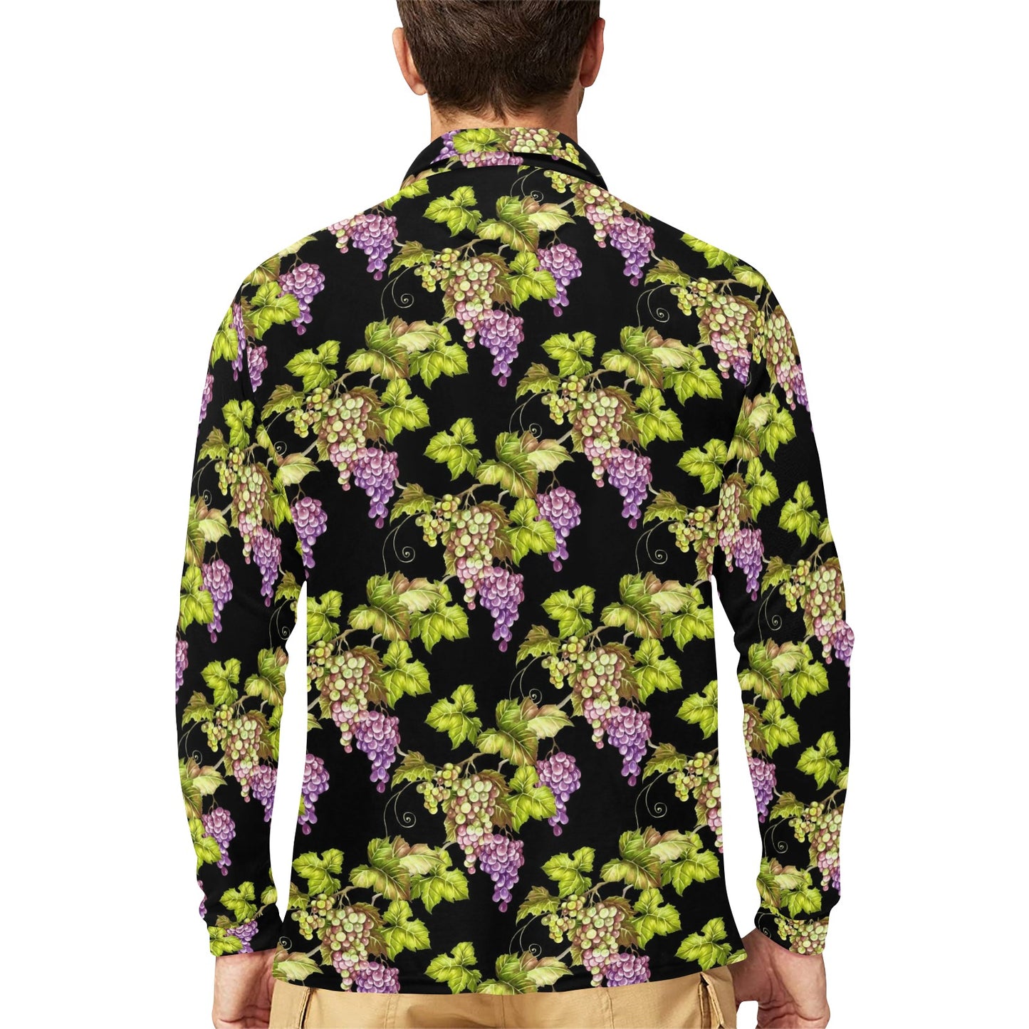 Grape Pattern Print Design GP04 Long Sleeve Polo Shirt For Men's