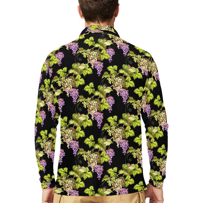 Grape Pattern Print Design GP04 Long Sleeve Polo Shirt For Men's
