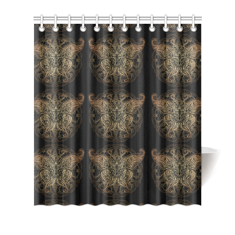 Gold Butterfly Ornamental Shower Curtain