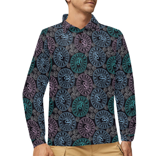 Eye of Horus Ethnic Pattern Long Sleeve Polo Shirt For Men's