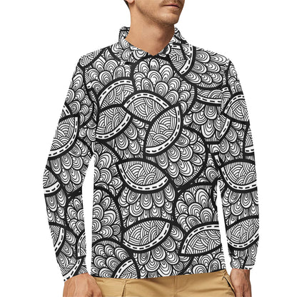 Polynesian Pattern Print Design A01 Long Sleeve Polo Shirt For Men's