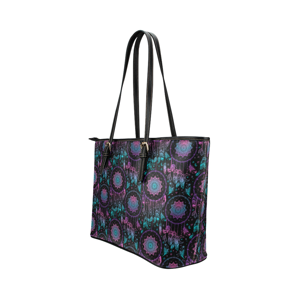 Dream catcher boho mandala Leather Tote Bag
