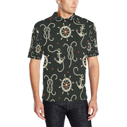 Nautical Anchor Pattern Men Polo Shirt