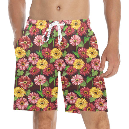 Daisy Gerbera Print Pattern Men's Swim Trunks Beach Shorts