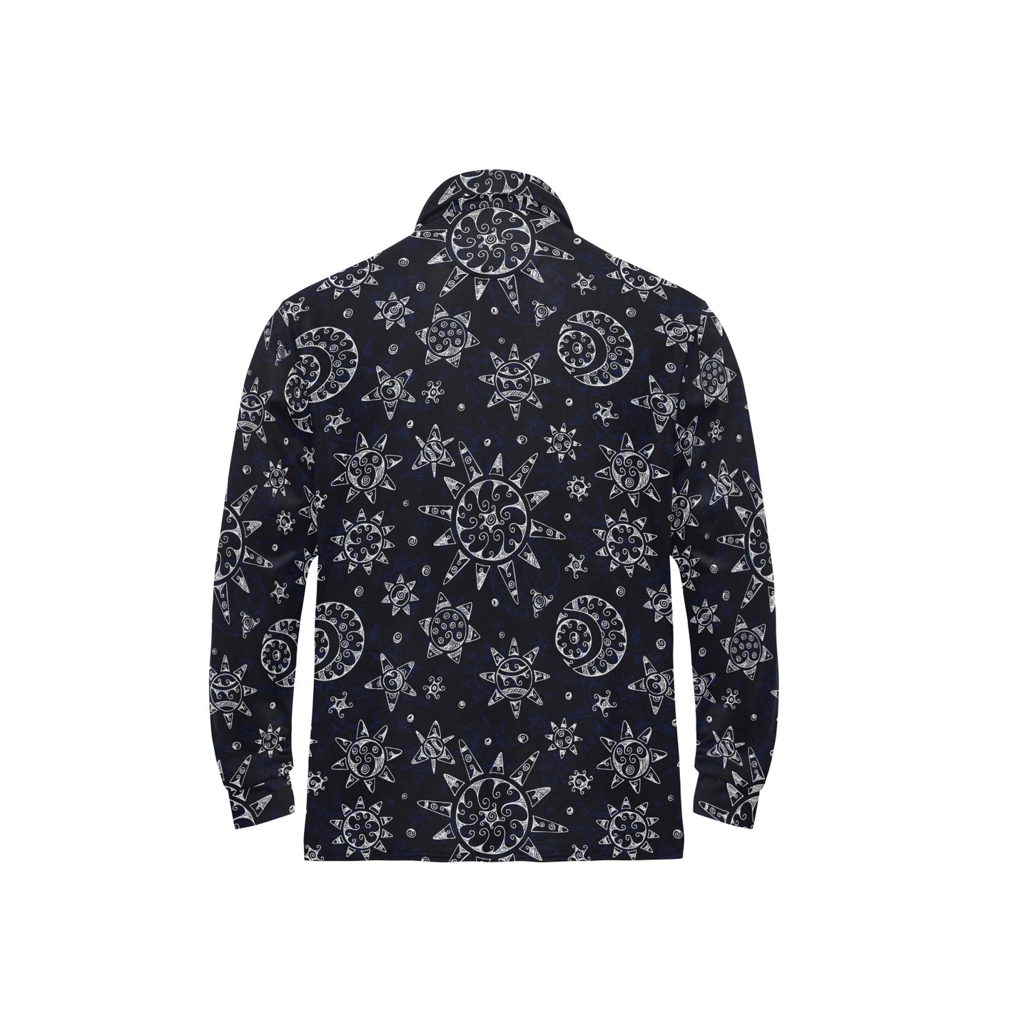 Sun Moon Pattern Long Sleeve Polo Shirt For Men's