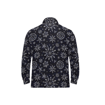 Sun Moon Pattern Long Sleeve Polo Shirt For Men's