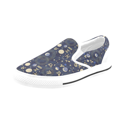 Zodiac Print Design LKS302 White Slip Ons Canvas Women's Shoes