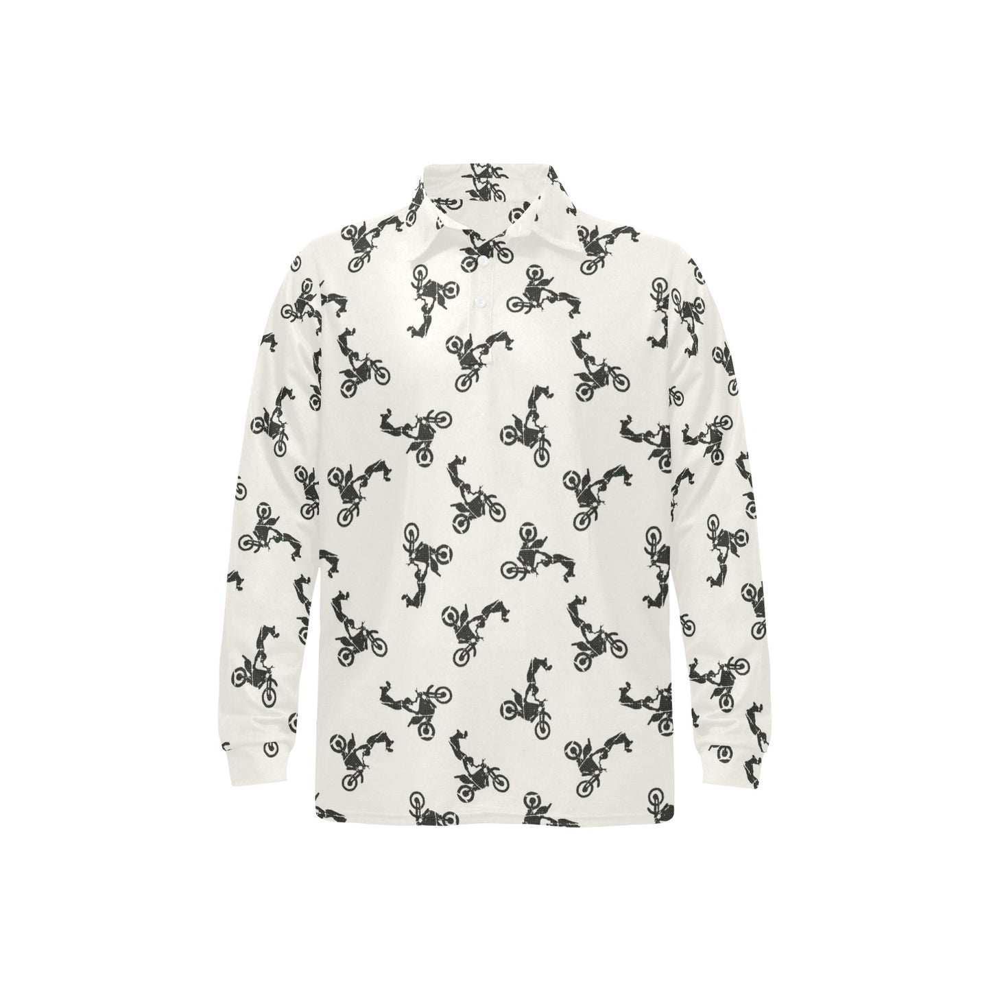 Motocross Pattern Print Design 03 Long Sleeve Polo Shirt For Men's