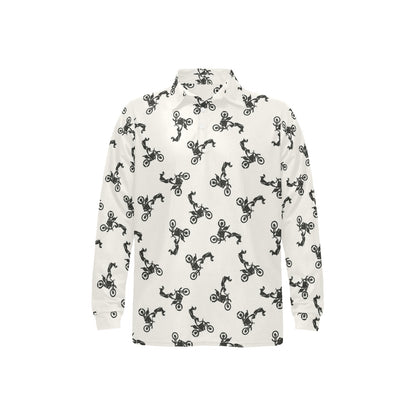 Motocross Pattern Print Design 03 Long Sleeve Polo Shirt For Men's