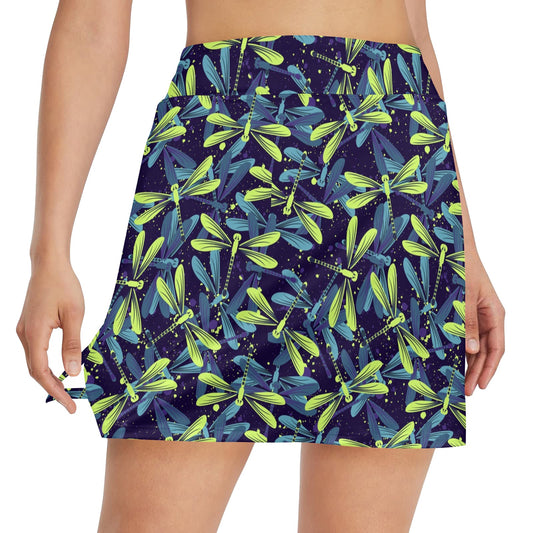 Dragonfly Lime Blue Print Pattern 17" Golf & Pickleball Skort with Pockets