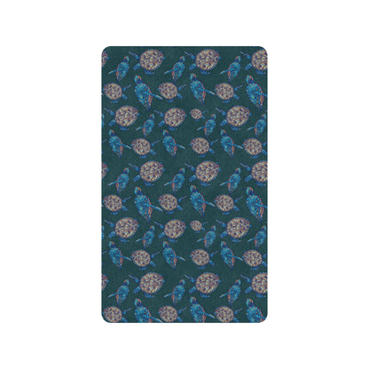 Sea Turtle Hand Drawn Blue Print Rubber Doormat
