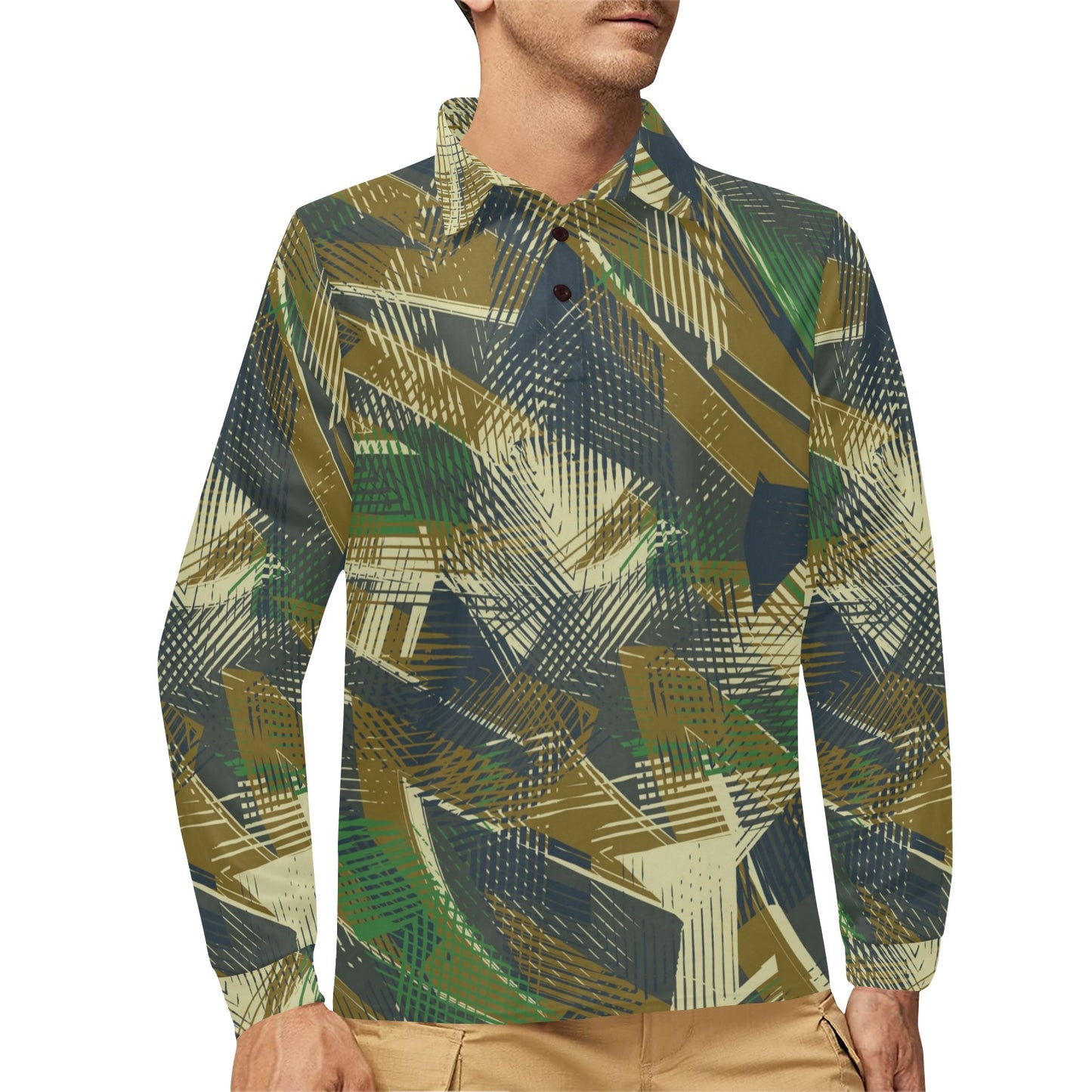 Military Camouflage Pattern Print Design 01 Long Sleeve Polo Shirt For Men's