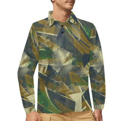 Military Camouflage Pattern Print Design 01 Long Sleeve Polo Shirt For Men's