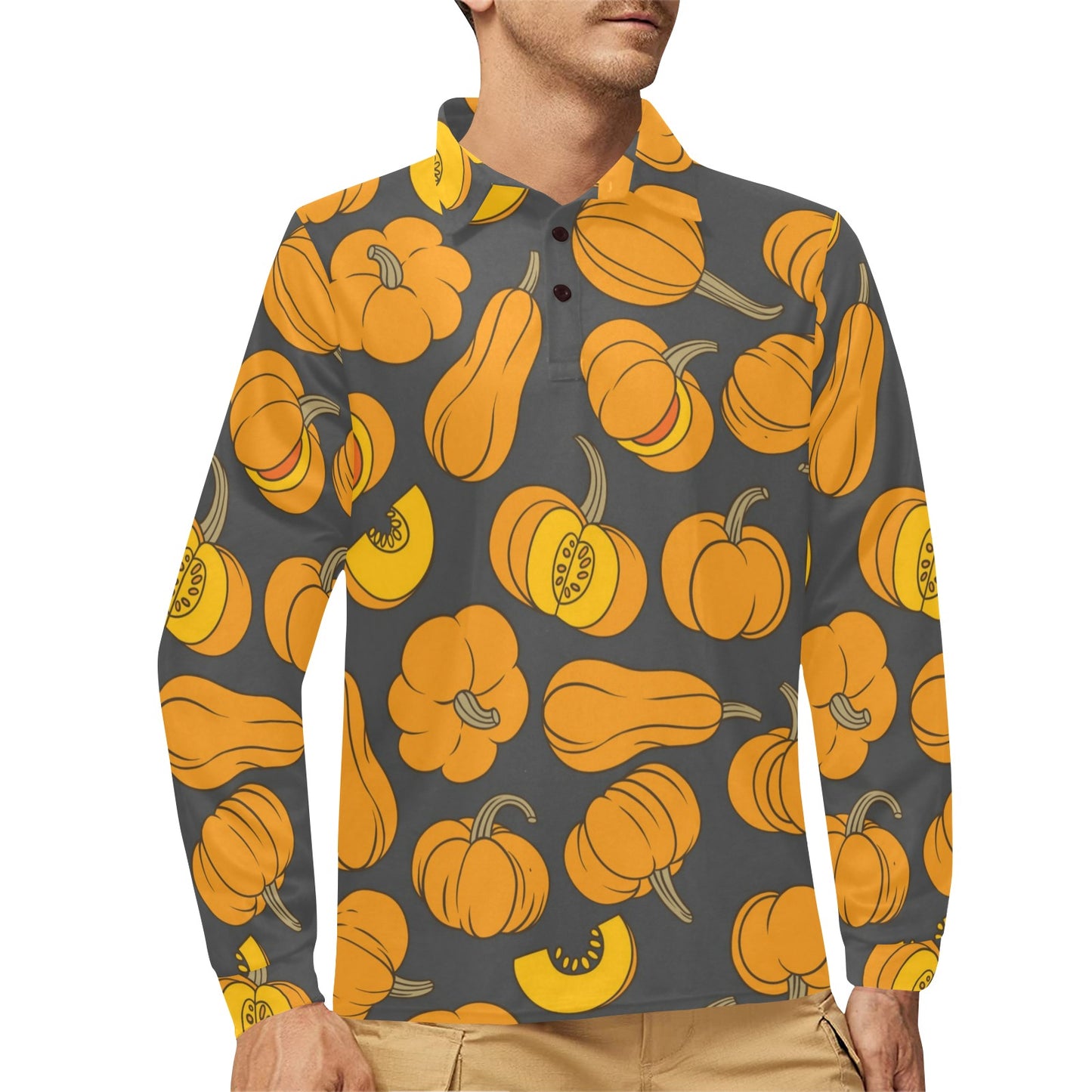 Pumpkin Pattern Print Design A03 Long Sleeve Polo Shirt For Men's