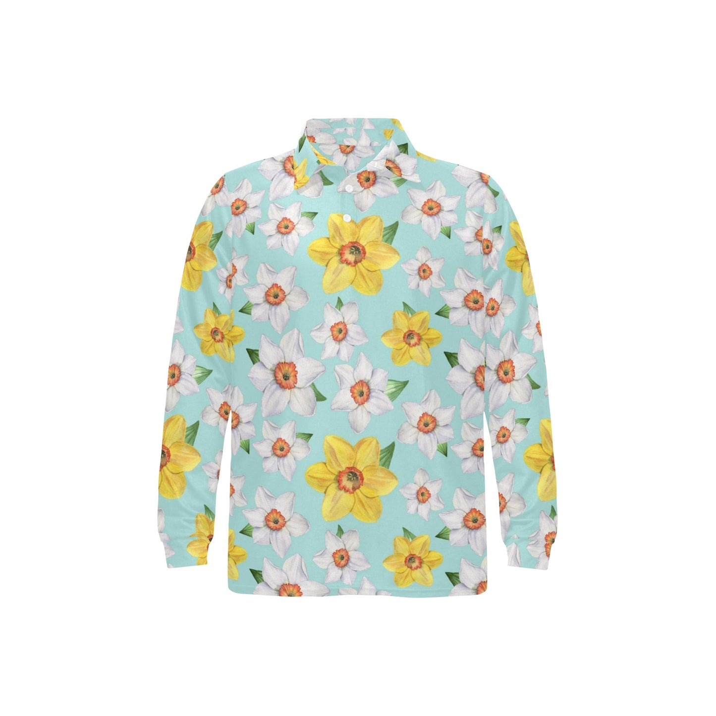 Daffodils Pattern Print Design DF07 Long Sleeve Polo Shirt For Men's